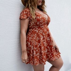 NWOT ✨️ SHEIN rust floral print deep v plunge neck wrap dress